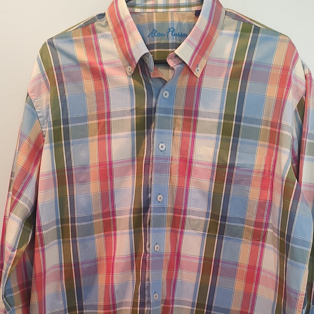 Men's Alan Flusser Multicolor Plaid Button-Down Shirt Large